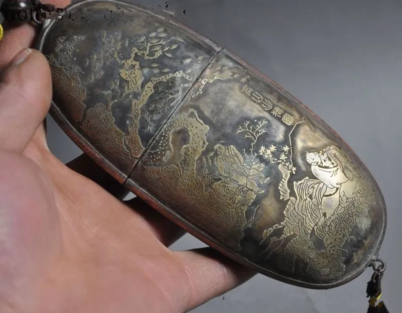

TNUKK 16cm*/china pure bronze red copper boy lad Calligraphy Immortal God Glasses case