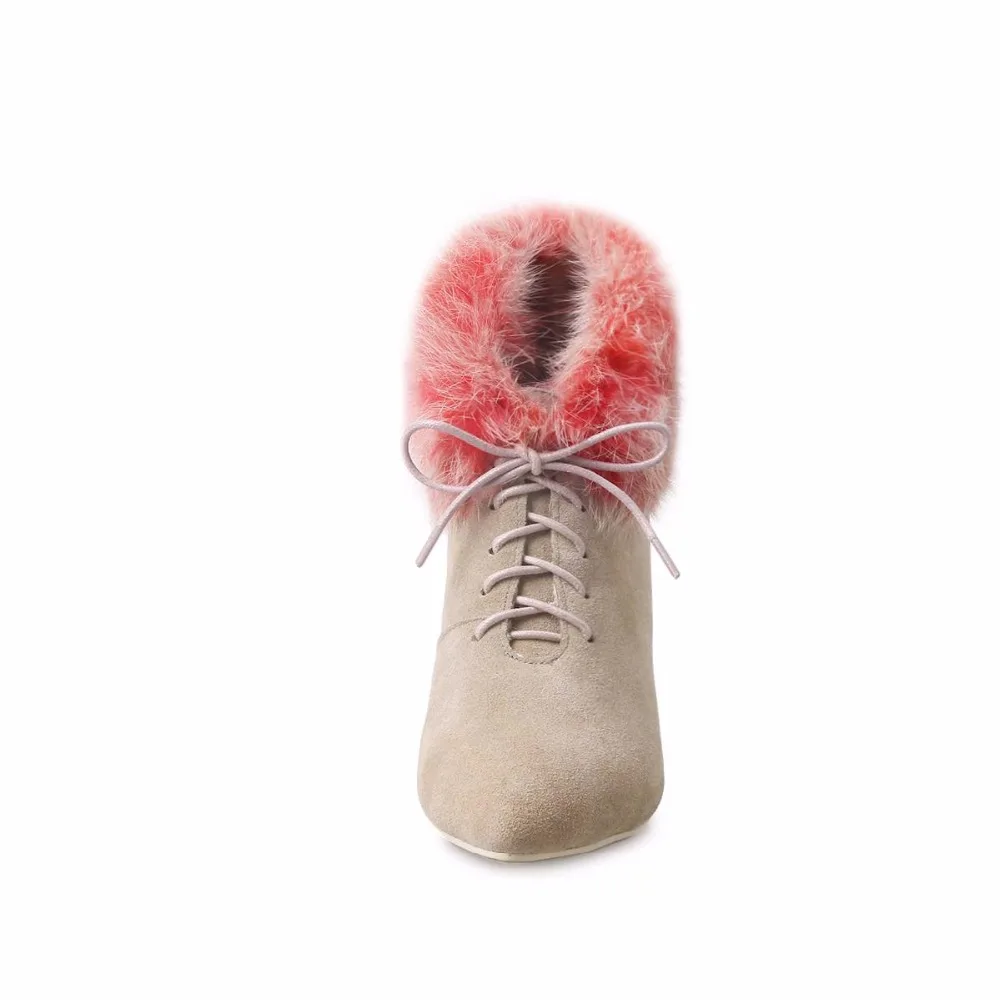 Chaud Pop Fourrure Cheville Au Sexy Neige Bout Hauts Garder Noir apricot Hiver Office Talons Pointu Femme Lapin Lady Lenkisen Zipper Couleurs De Mixte L26 Bottes tqqw7FH