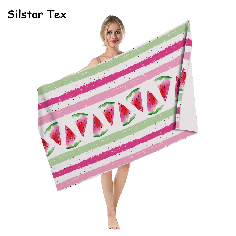 

Silstar Tex Watermelon Beach Towel And Pink Green Printing Microfiber Shower Towels Shawl Mat Thick For Adults