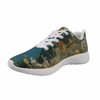 

Spring And Autumn 2019 New Sneakers Women Flats Nurse Shoes Painting Art Printed White bottom High Fashion Breathable Art Flats