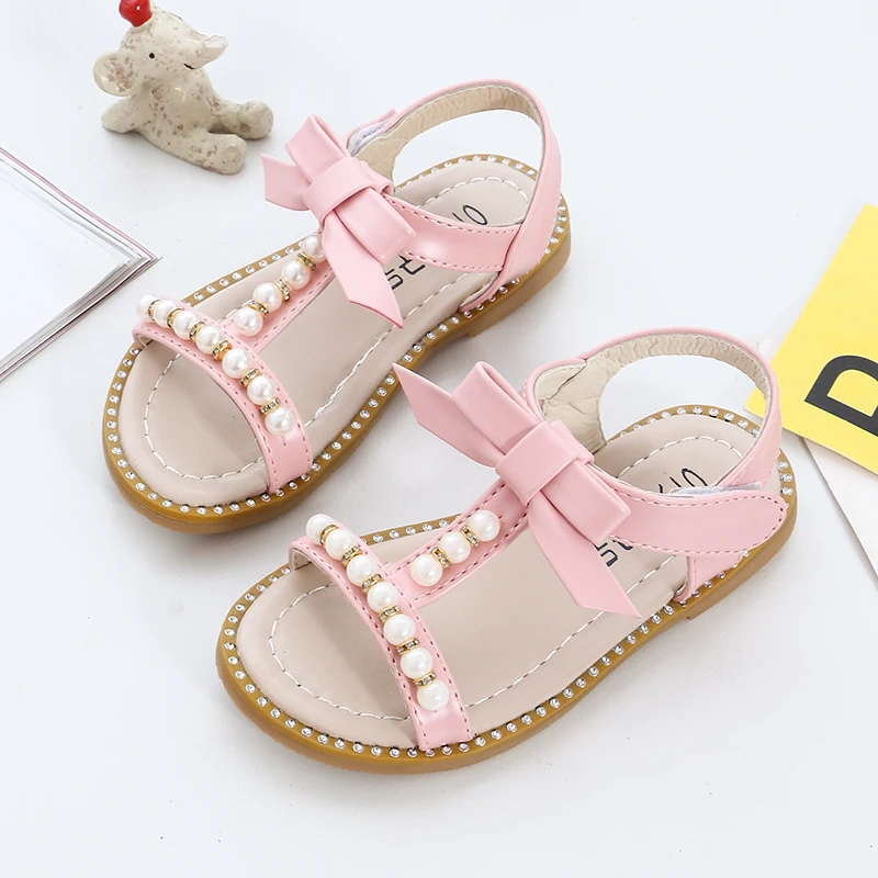2019 Baby Girls Summer Shoes Girls Sandals Flip Flops Kids Beach Sandals Baby Girls Princess Pearl Beading Shoes With Bow