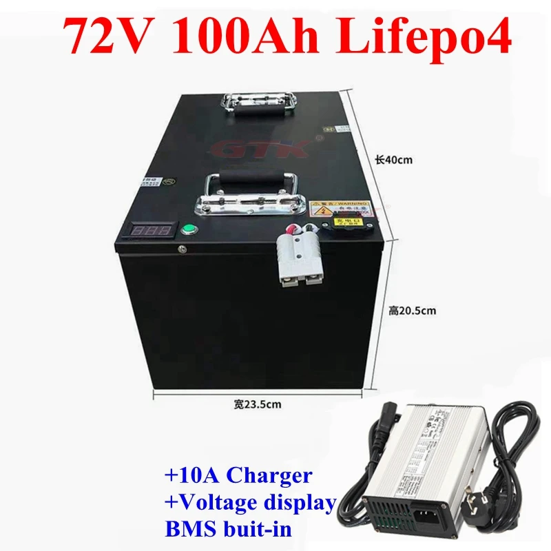 

GTK Customized 72v 100ah lifepo4 lithium battery pack BMS 100A for 6000W electric motorcycle golf car Forklift EV+10A Charger