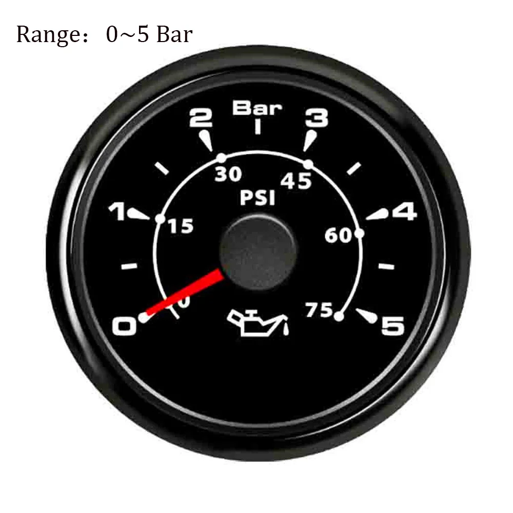 52 мм лодочный Автомобильный манометр давления масла 0~ 10 бар/0~ 5 бар водонепроницаемый измеритель давления масла с 7 цветами подсветки - Цвет: Black 5 Bar