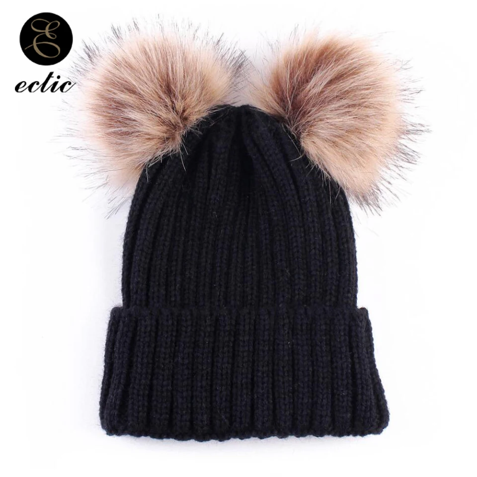 

Ponpon Hat With Pompom Cute Soft Knit Beanie Faux Fur Pom Poms Pink Winter Hat Women Ears Warm Bonnet Ski Kawaii Hat Tuque