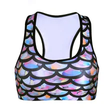 NEW 0037 Summer Sexy Girl Women mermaid fish scale 3D Prints Padded Push Up Gym Vest Top Chest Running Sport Yoga Bras