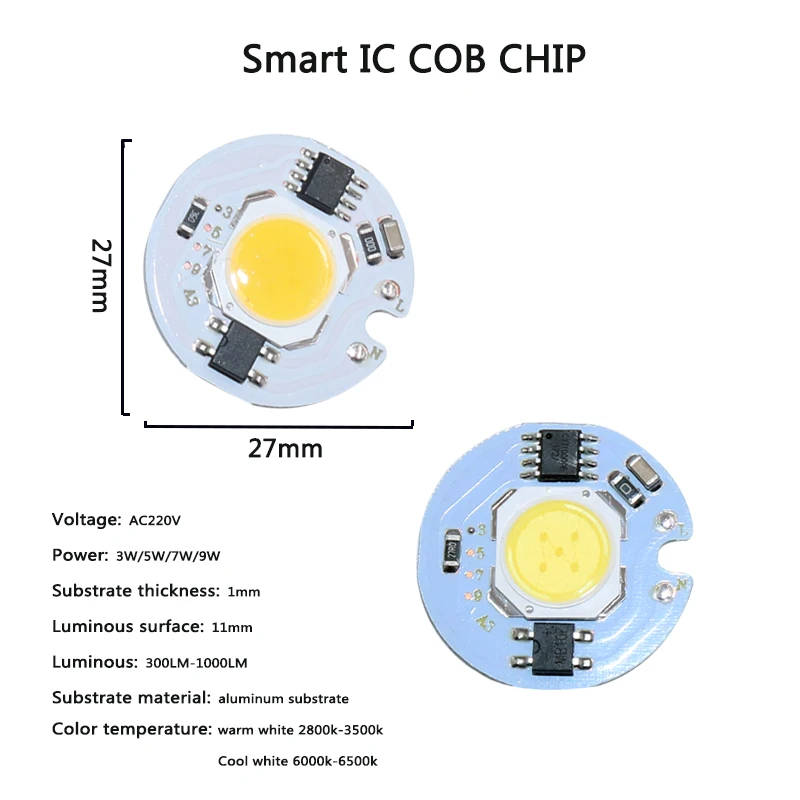 3 Вт 5 7 10 220 В Светодиодная лампа чип холодный белый теплый светодиод COB умный IC