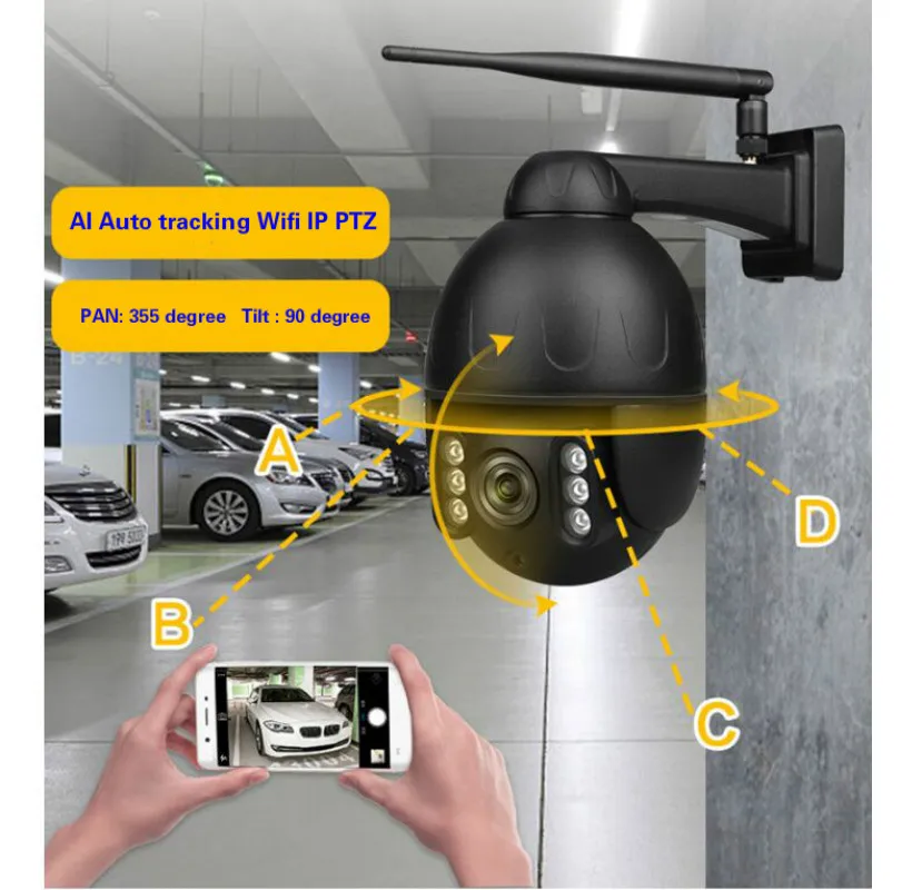 H.265 2MP smart human auto tracking wifi PTZ камеры 1080P 2,8-12 мм 4X auto zoom human tracking камеры безопасности 2MP P2P камера