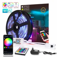 Wifi Bluetooth RGB светодиодный светильник SMD 2835 15 м 10 м светодиодный лента 12 В постоянного тока водонепроницаемая лента диод 5 м гибкий светодиодный музыкальный контроллер