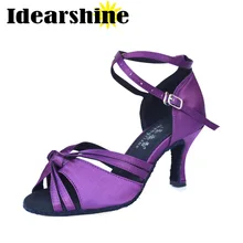 Брендовые фиолетовые атласные туфли для латинских танцев женская обувь вечерние туфли для бальных танцев для сальсы#6157