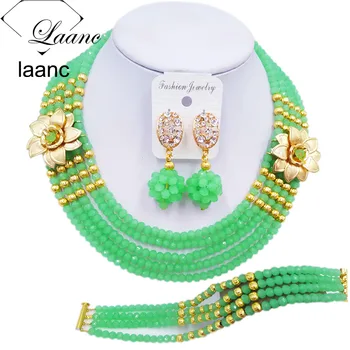 

Laanc Fashion Women Mint Green African Costume Jewelry Set Nigerian Beads Necklace Wedding Bridal Jewelry Sets 5XSH018