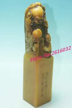 

Antique Chinese Fujian Shoushan stone statue old birthday, hand-carved stamp #3257