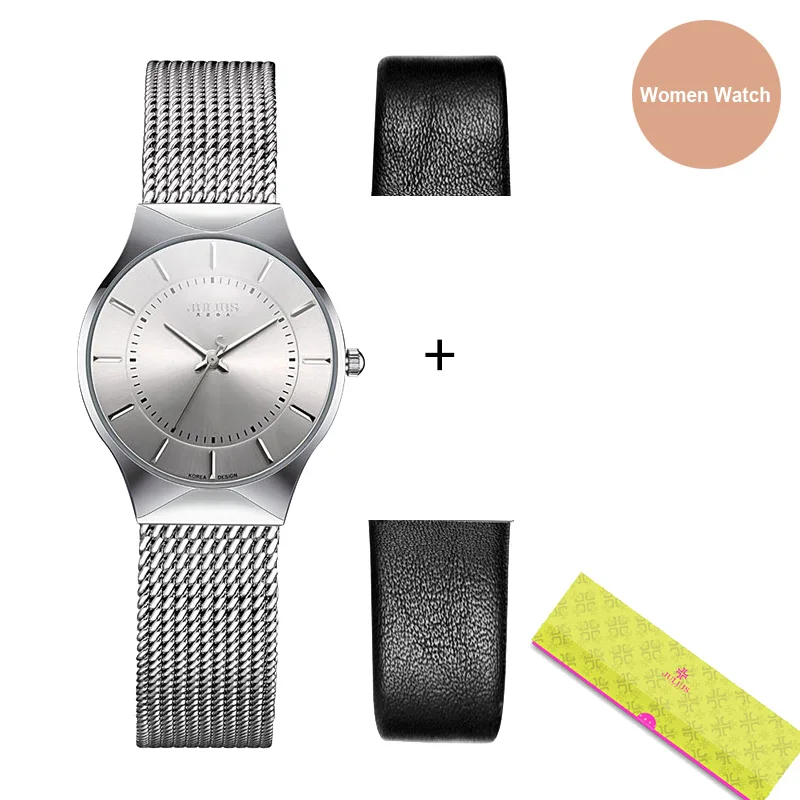 JULIUS модные повседневные роскошные часы Топ логотип бренда мужские часы Серебристый, Черный ультра тонкий сетчатый полностью стальной кварцевый водонепроницаемый JA-577 - Цвет: silver women