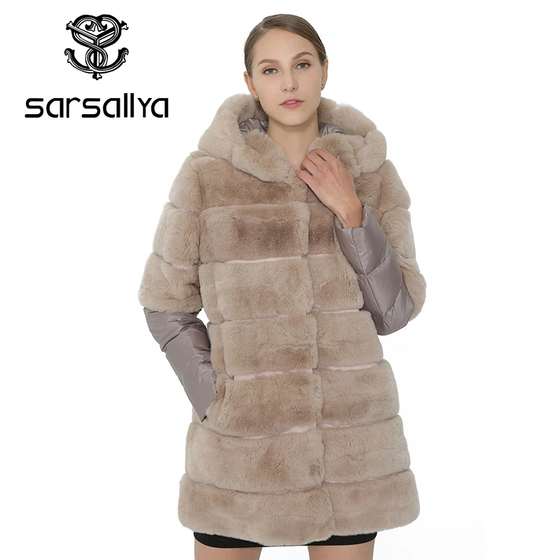 

SARSALLYA Women Fashion Detachable Real Fur Coat Women Jacket Warm Winter Rex Rabbit Thick Coats Real Natural Fur Female