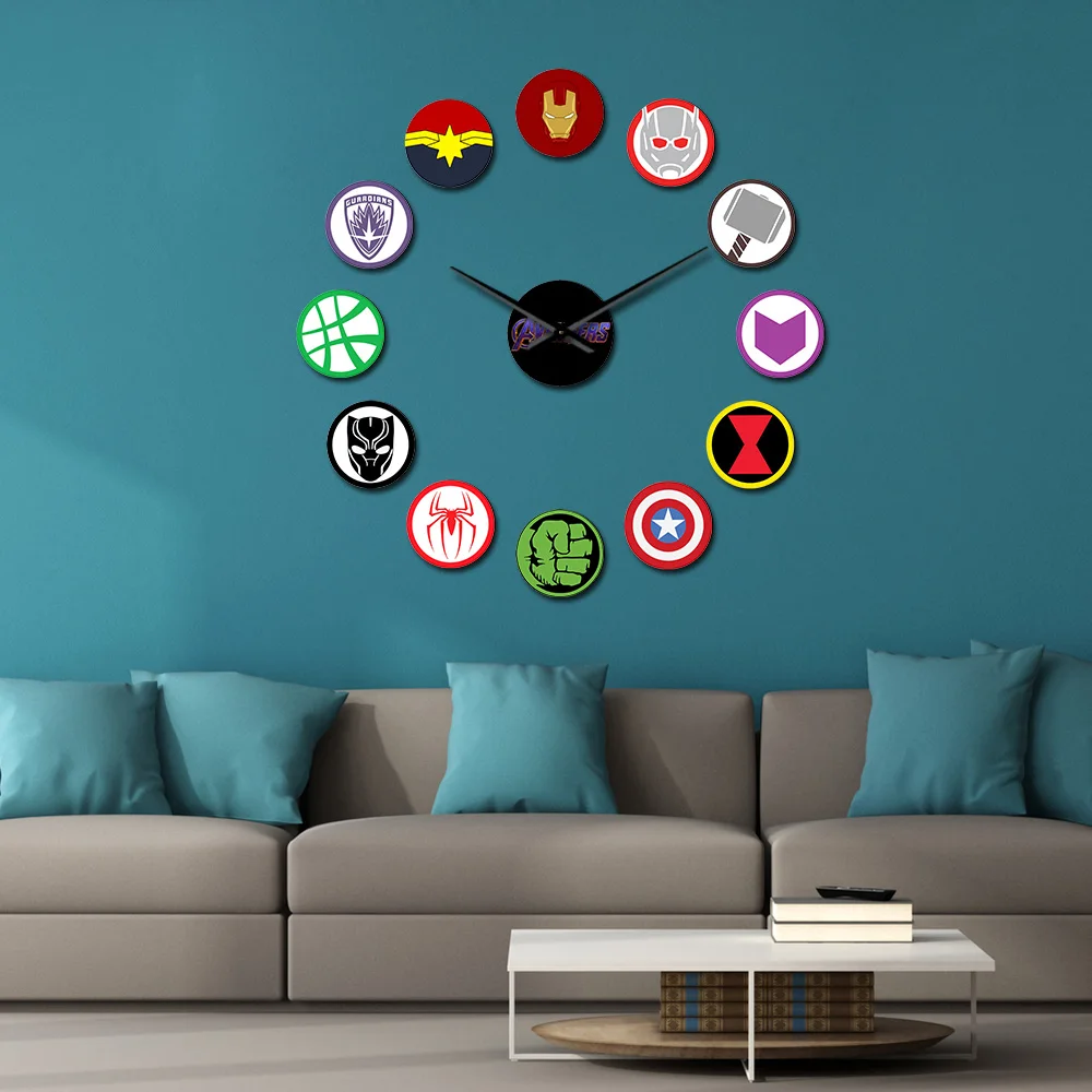 

Movie Infinity War Superheros Logo Modern Wall Watch The Endgame Wall Art Sticker Frameless DIY Giant Wall Clock Kid Room Decor