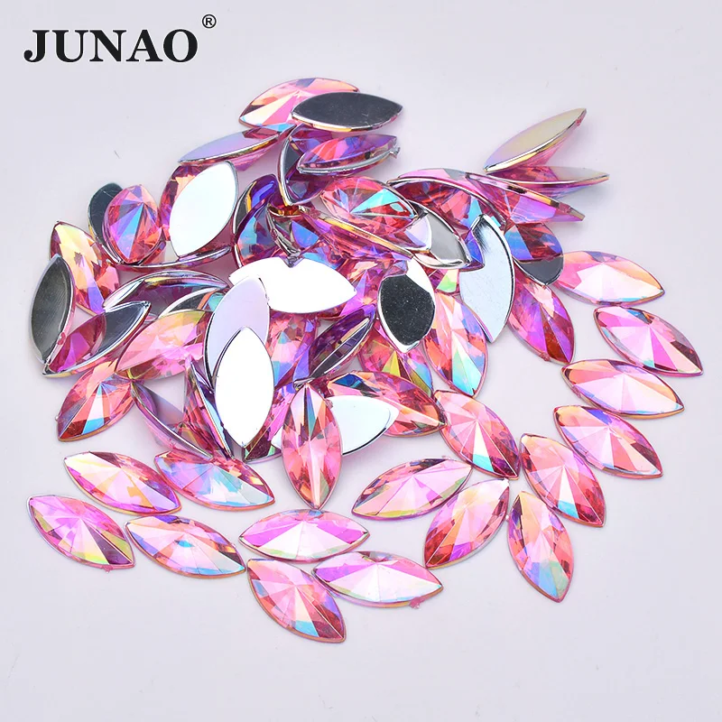 JUNAO 5*10 мм 7*15 розовые акриловые Стразы AB с плоским основанием стразы аппликации