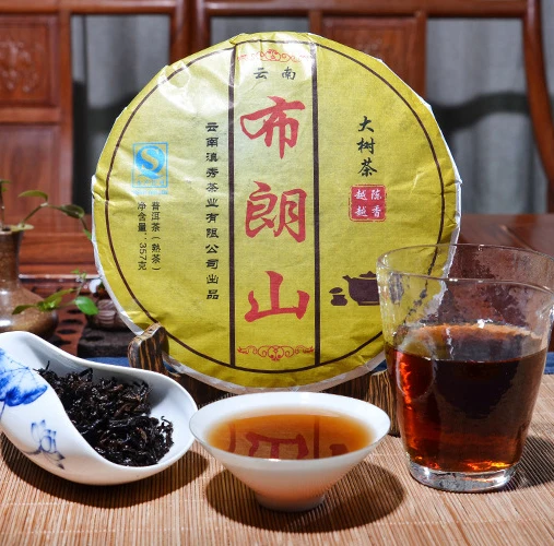 

Hotsale Puerh Ripe tea Cake Bulang Large tree cooked 357g Tea Factory Wholesale Lowering Blood Pressure Yunnan Pu erh free ship