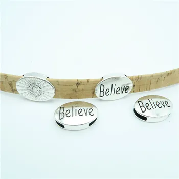 

10pcs For 10mm flat leatherAntique Brass believe slider oval Bead, 10 mm flat finding, leather suppliesD-1-10-17