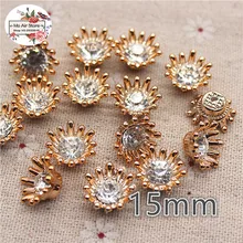  50pcs 15mm Golden/Silver Rhinestone/Pearl Flower Plastic Flatback Button Decoration Craft Scrapbook Accessories 