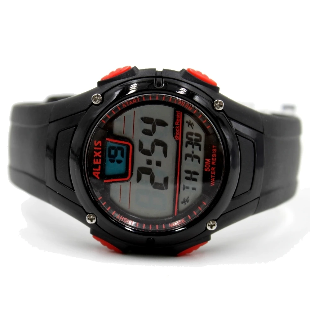 ALEXIS Брендовые повседневные Черные часы с будильником водонепроницаемые мужские и женские цифровые часы DW423B