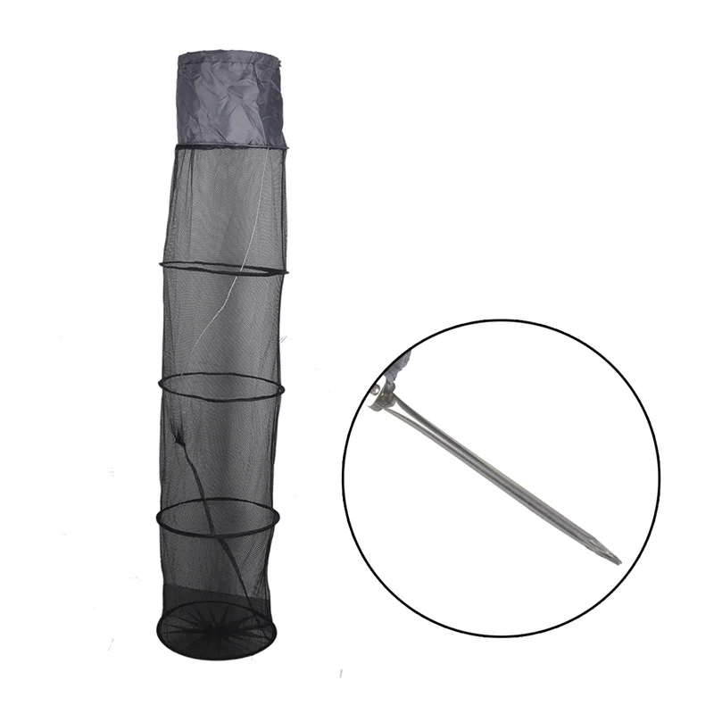 

Fishing Net Nylon Wired 5 Layers Mesh 1.5m Folding Stake Hand Tackle Fish Trap Cage Crab Crawdad Shrimp Creel Collapsible Black