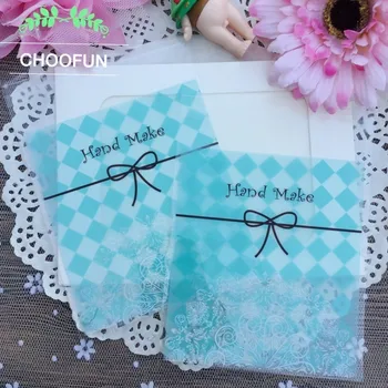 

100pcs 10*10+3cm Blue Flowers Bow OPP Candy Biscuit Cookie and Snack Packaging Bag Plastic Self Adhesive Seal Baking Bag B124