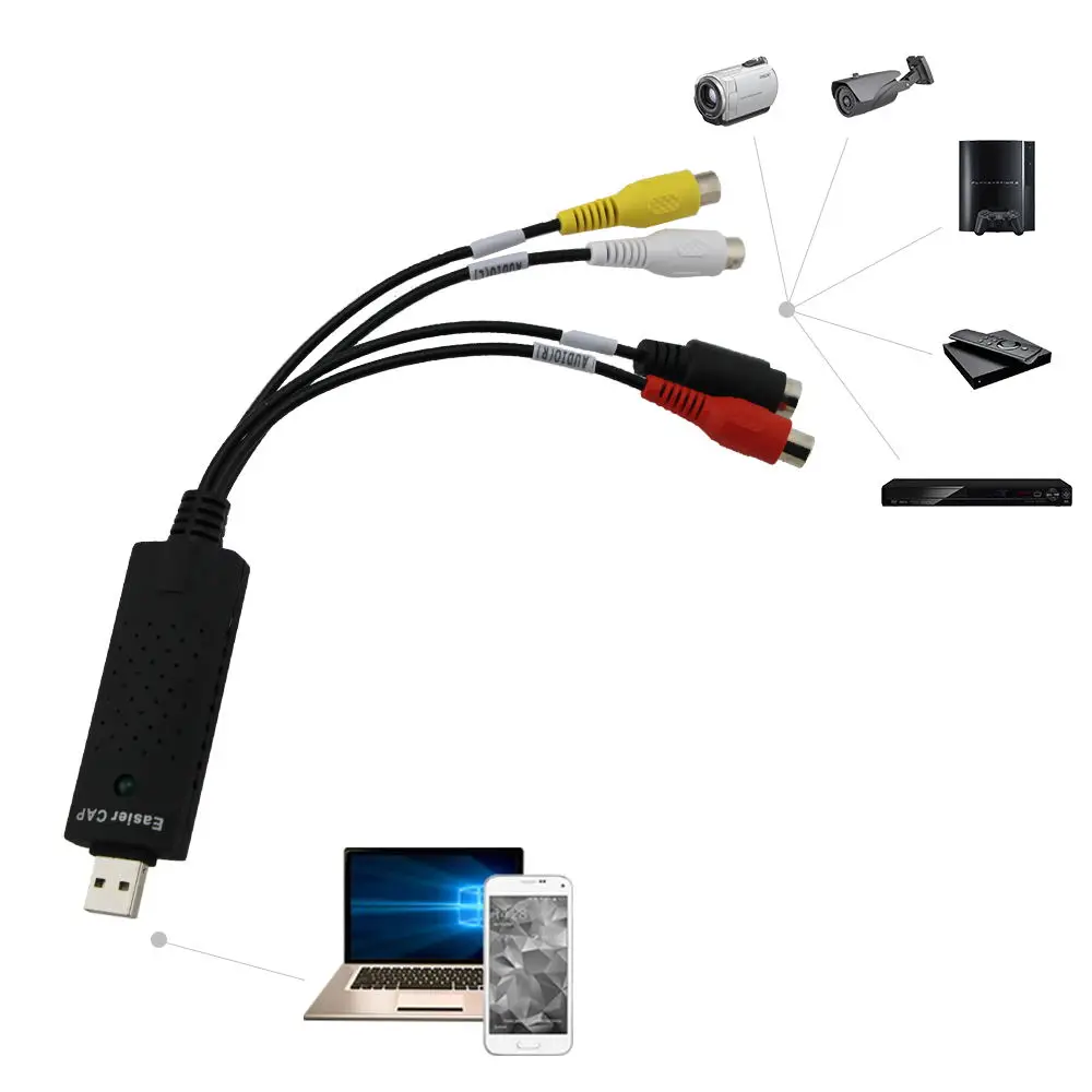 Синий чем Лидер продаж Easycap USB 2.0 легко крышка Видео ТВ DVD VHS DVR Capture адаптер