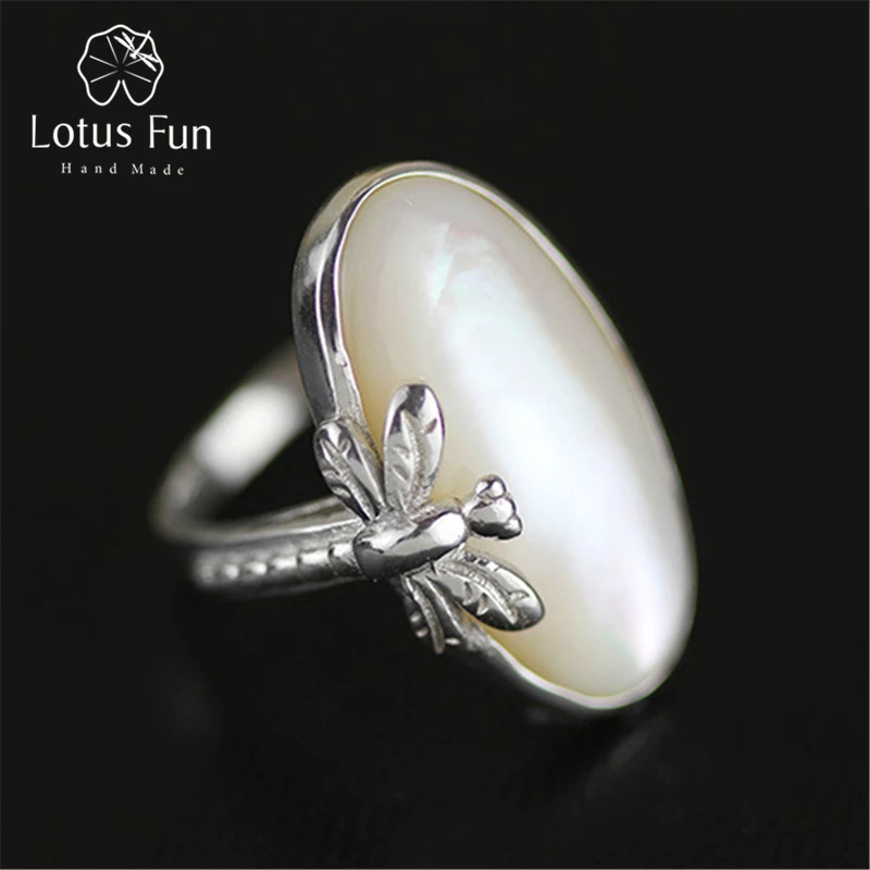 

Lotus Fun Real 925 Sterling Silver Natural Shell Creative Handmade Designer Fine Jewelry Vintage Long Rings for Women Bijoux