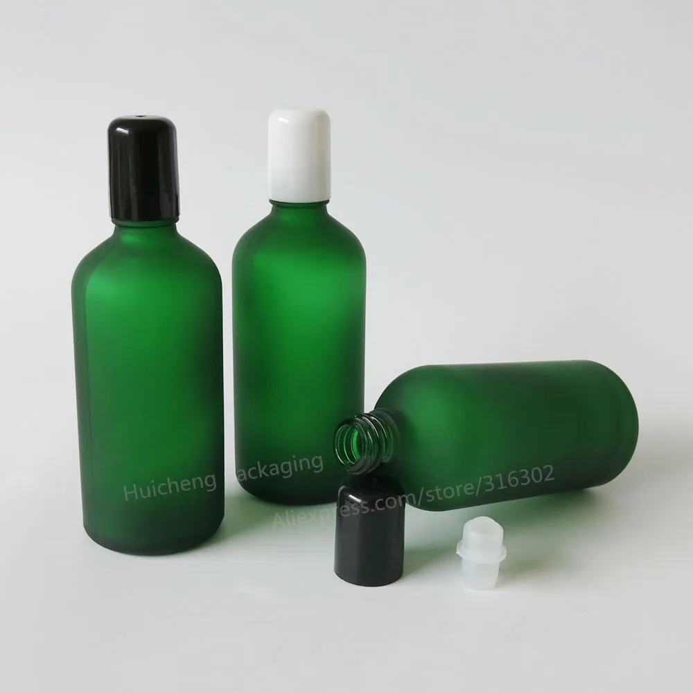 10 X 100ml Frost green glass roller bottle with glass roll on ball for