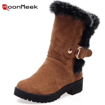

MoonMeek new fashion 2020 classic woman med heels platform boots warm large size fur ankle boots winter keep warm boots ladies