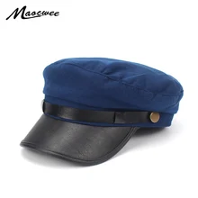 Женские армейские Кепки из искусственной кожи; сезон осень-зима; винтажная черная армейская Кепка из искусственной кожи; модная бейсболка с моряком; ;