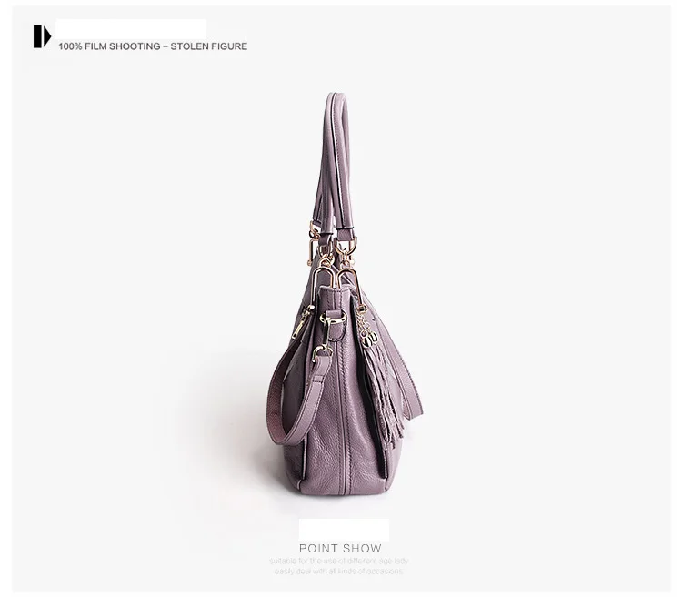 Женская сумка на плечо Zency с кисточкой, натуральная кожа, элегантная сумка через плечо, женская сумка-мессенджер, вместительная сумка, серый, черный