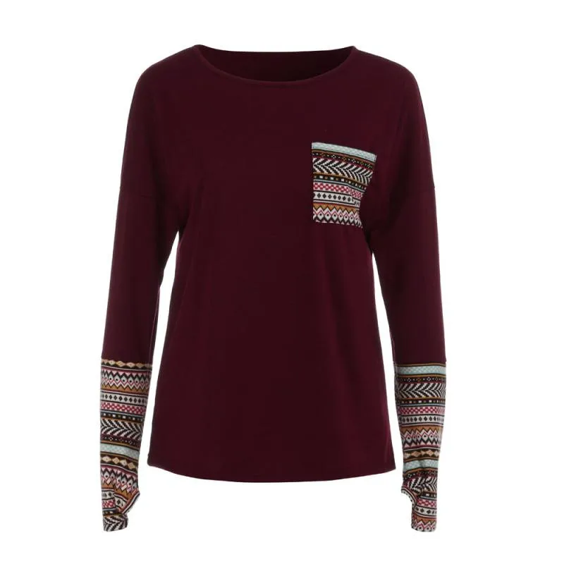 Cropped Feminino 2018 Spring Women's Patchwork Casual Loose T-shirts Autumn Ladies Long Sleeve Crewneck Pocket Tee Tops #YL