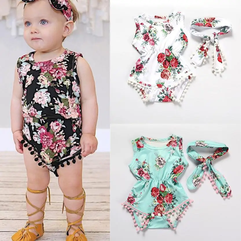 

3 colors Newborn Infant Toddler Baby Girls Floral Romper Jumpsuit Sunsuit Clothes Set summer fashion suits July 25