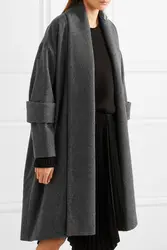 Новинка 2019 года. Осенне-зимнее женское серое шерстяное длинное Свободное пальто с открытой строчкой. Женское серое пальто Casacos femininos