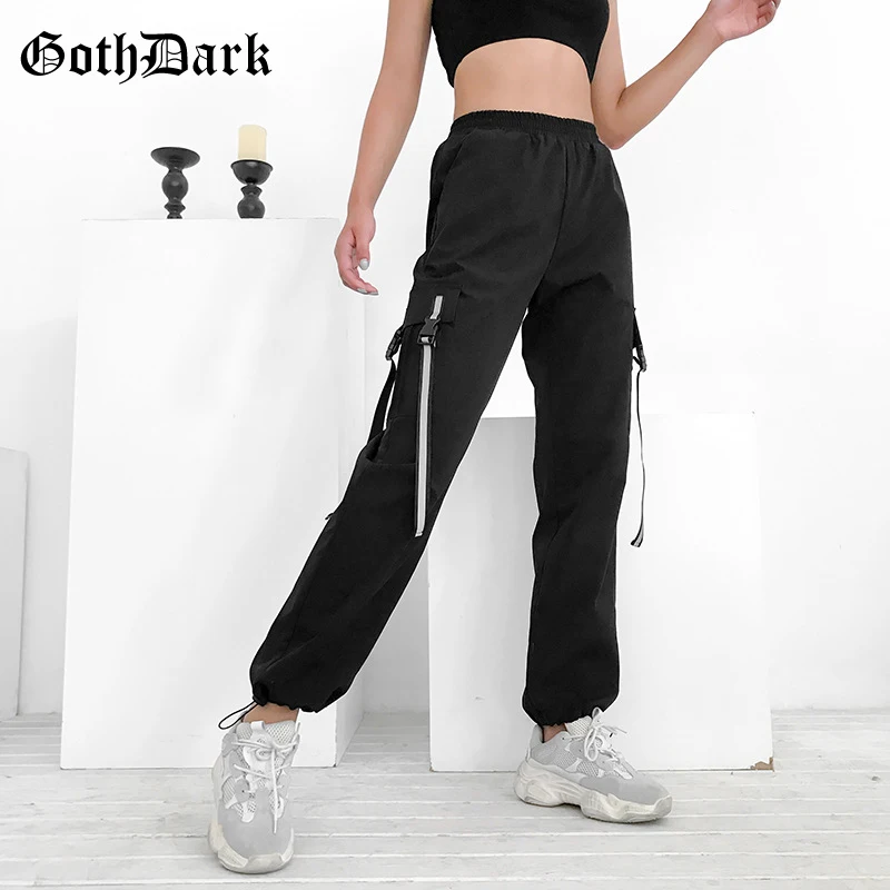 

Goth Dark Black Holographic Punk Gothic Pants For Women Patchwork Harajuku Autumn 2019 Fashion Casual Female Trousers Streetwear
