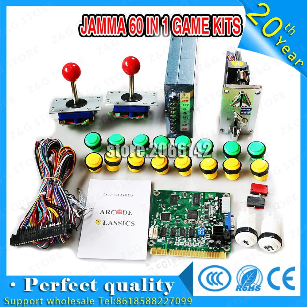 DIY JAMMA аркадная игра 60 в 1 игровой pcb Комплект деталей для 24 В источника питания, динамик, Zippy джойстика, кнопка, Джамма проводов, печатных плат