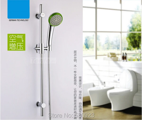 Modern Simple Chrome Finish Bathroom Solid Brass Shower Faucet Slide Bar With Hand Shower Sprayer Wall