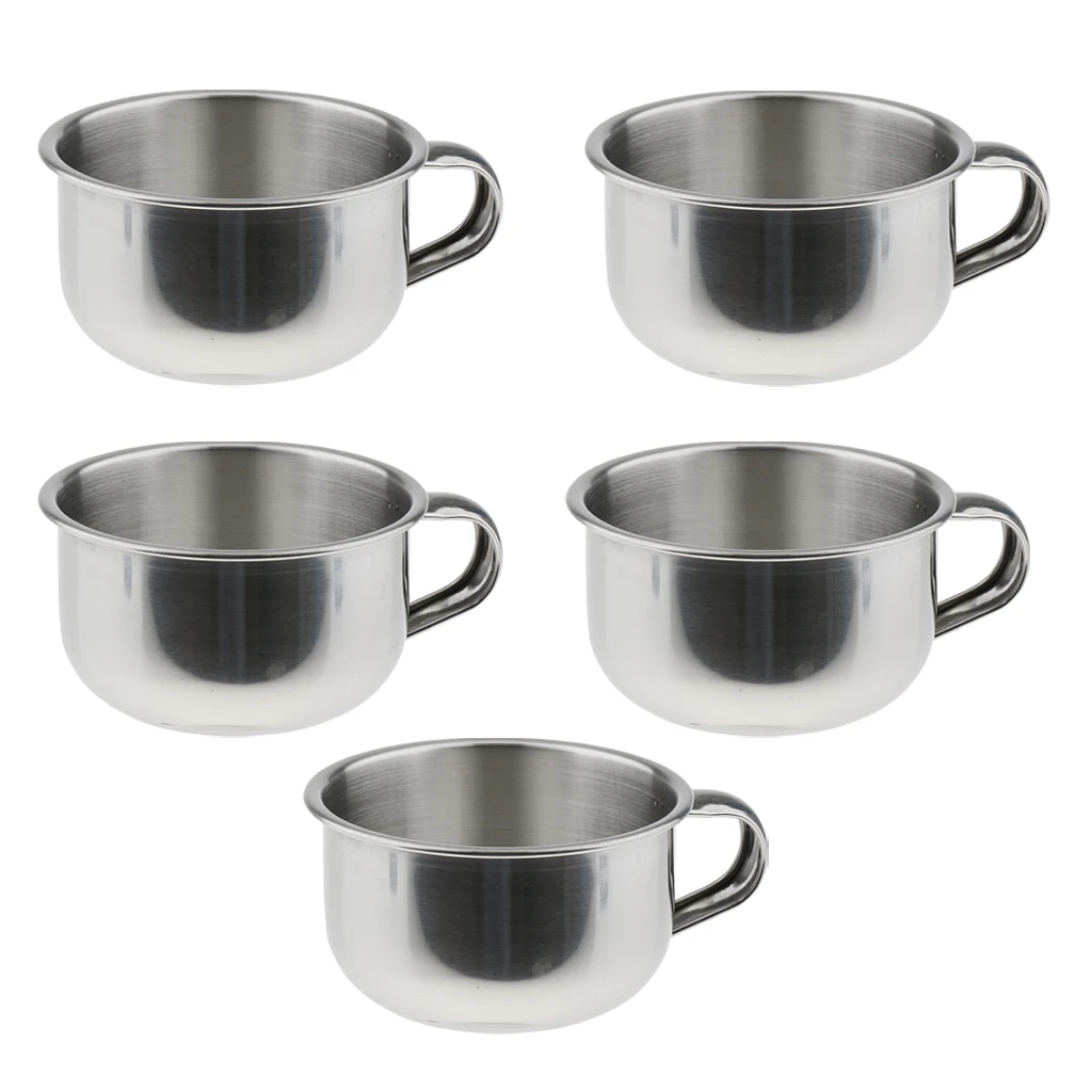 Bulk Lot of 5 Pieces Mens Beard Shaving Bowl Mugs Cup( Made of Stainless Steel), Rust-proof & Durable