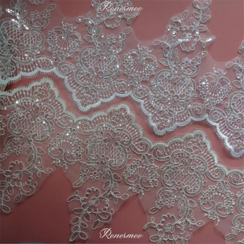 

Delicate 1M White/Ivory Cording Fabric Sequins Flower Venise Venice Mesh Lace Trim Applique Sewing Craft for Wedding Dec. 26.5cm