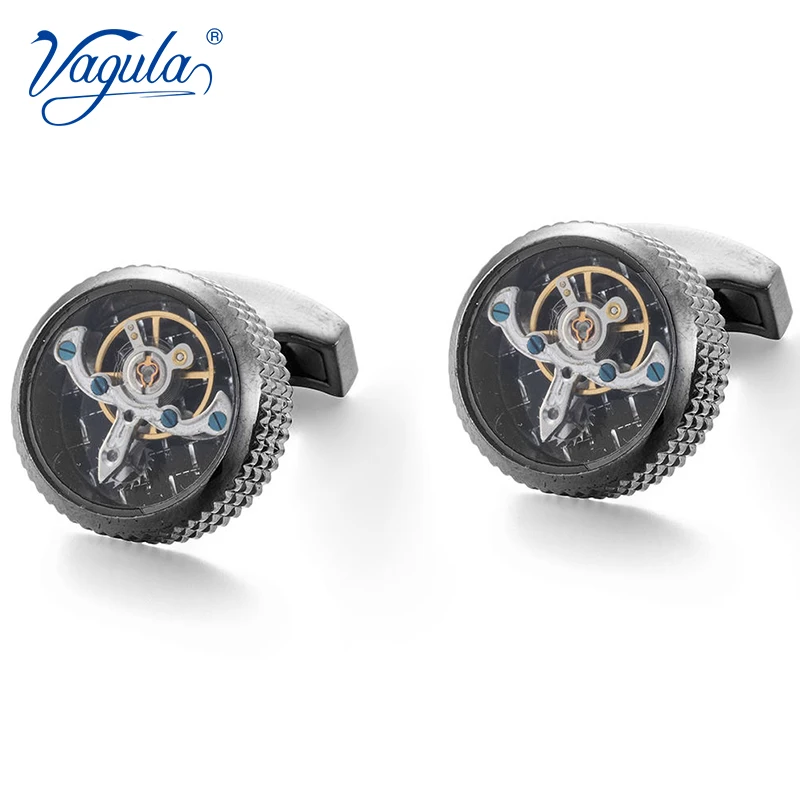 VAGULA Movement Tourbillon, черные запонки, Свадебный костюм, рубашка, пуговицы, турбилль, стимпанковый механизм, запонки 629