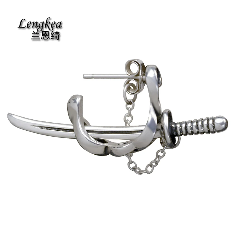 

Free shipping fashion male single 925 silver stud earring knife silver jewelry boys cool personality small ears accessories