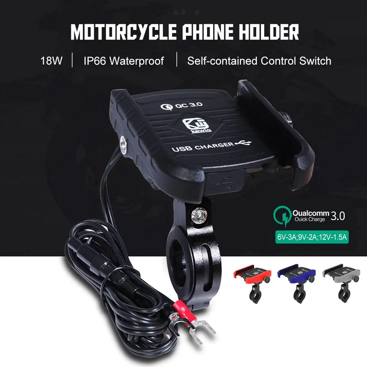 

QC3.0 Bike Mobile Phone Holder USB Charger Motorcycle Handlebar Stand Fast Charging for Samsung for Huawei 3.5-7'' Phone Bracket