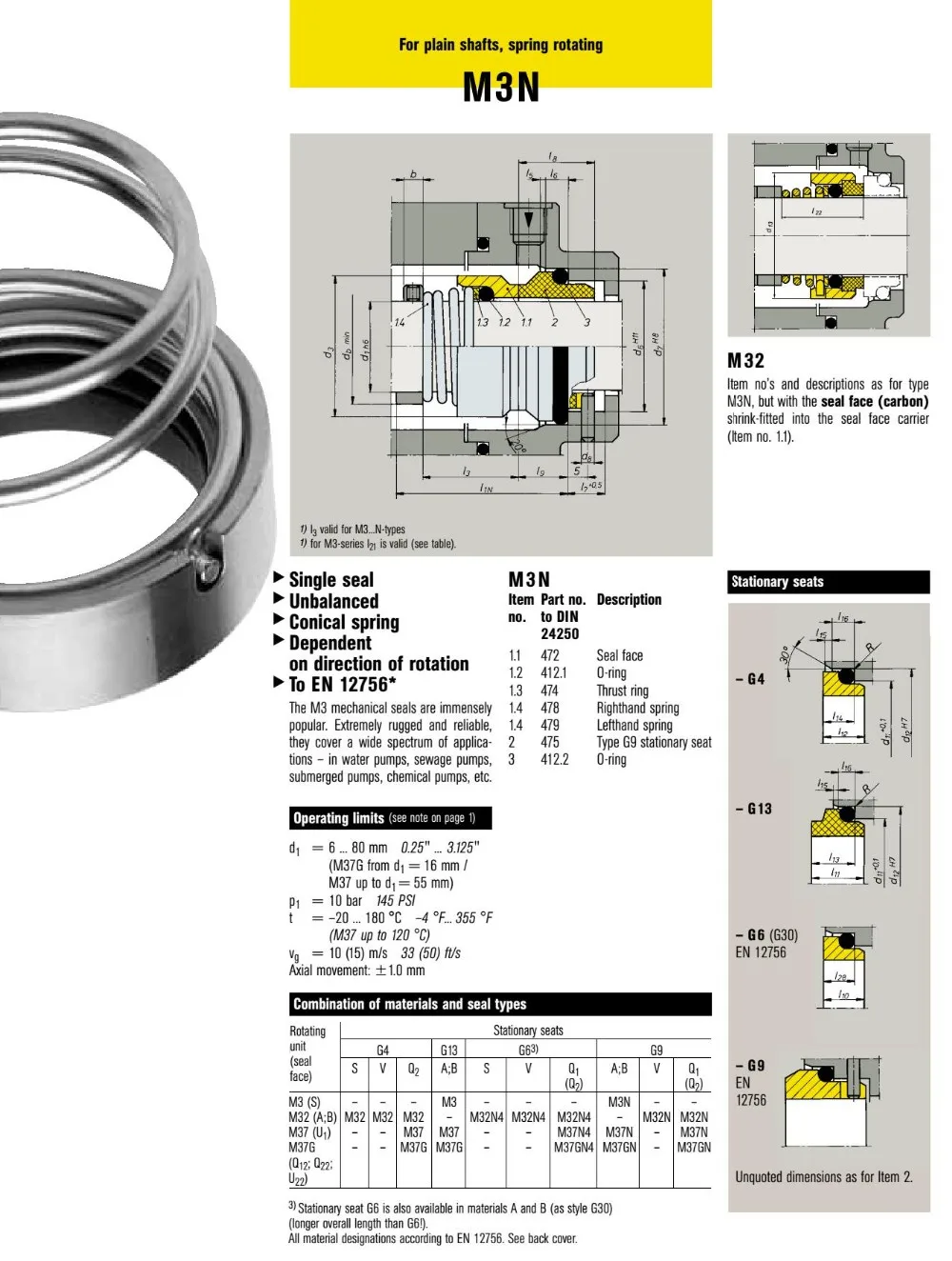 M37G-18/G9 M37G/18-G9 механические уплотнения burgmann(материал: SiC/TC/Vit) с G9 карбида кремния сиденья для вала размер 18 мм насосы