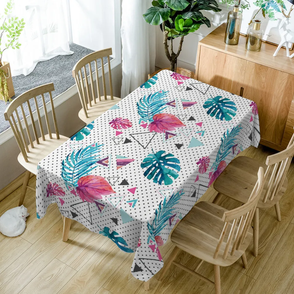 Pastoral Tropical Leaves Pattern Decorative Table Cloth Polyester