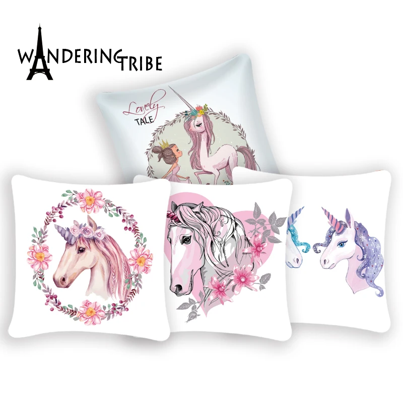 

Unicorn Cushion Cover Decorative Pillows Pink Cartoon Pillow Cover Children'S Birth Party Pillowcase Polyester Sofa Home Decor