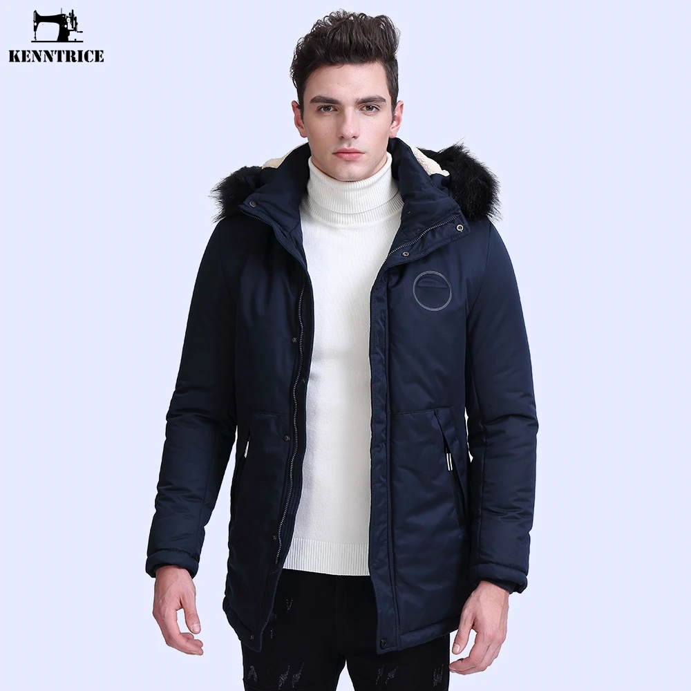 

KENNTRICE Fur Collar Mens Winter Jacket Parka Men Faux Sheepskin Lined Thick Coat Male Cotton Paddind Hooded Removable Parkas