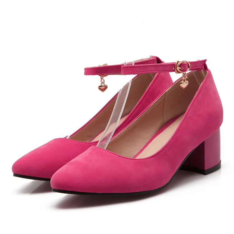 

Chinese simple style sexy pointed toe pumps fashion belt buckle black red blue med with women's shoes big size 21.5~26.5cm