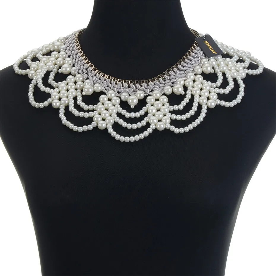 

Braided Chain Statement Choker Resin White Pearls 2019 Collar Beads Chunky Necklaces Women Charm Necklace Colar collares kolye