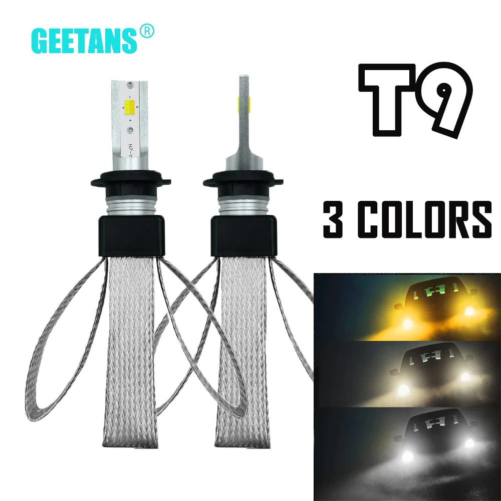 Geetans 2 шт. H7 светодиодный фар автомобиля H4 3 цвета H11 H8 H9 9005 H1 9006 3000 К 4500 6000 К Автомобильные фары для автомобильной фары 12V новые BJ