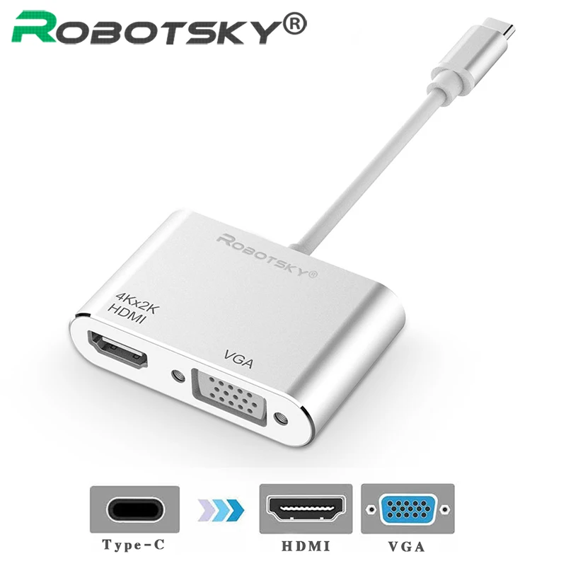 

Robotsky USB C HDMI VGA Adapter USB Type-c to HDMI 4K Male to Female for MacBook Pro ChromeBook Xiaomi Huawei Mate 10 USB-C HDMI